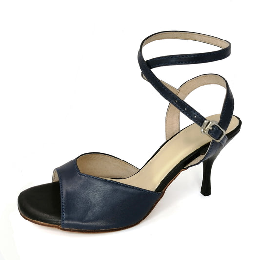 Pro Dancer Women's Tango Shoes High Heel Leather Sandals in Dark Blue