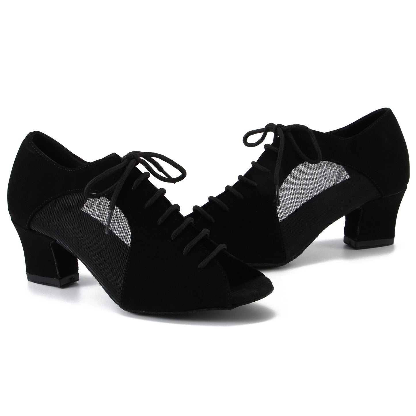 Women Ballroom Dancing Shoes Ladies Tango Latin Practice Dance Shoe Suede Sole Lace-up Open-toe Black (PD-3003A)