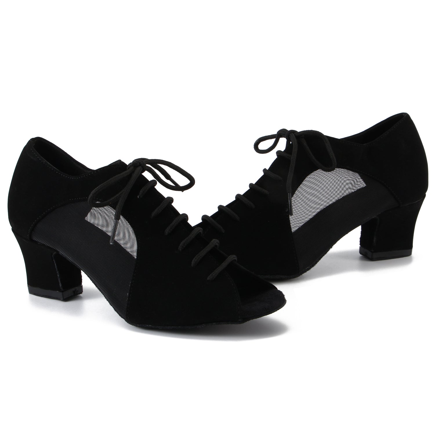 Women Ballroom Dancing Shoes with Suede Sole, Lace-up Open-toe Design in Black for Tango Latin Practice (PD-3003A)8