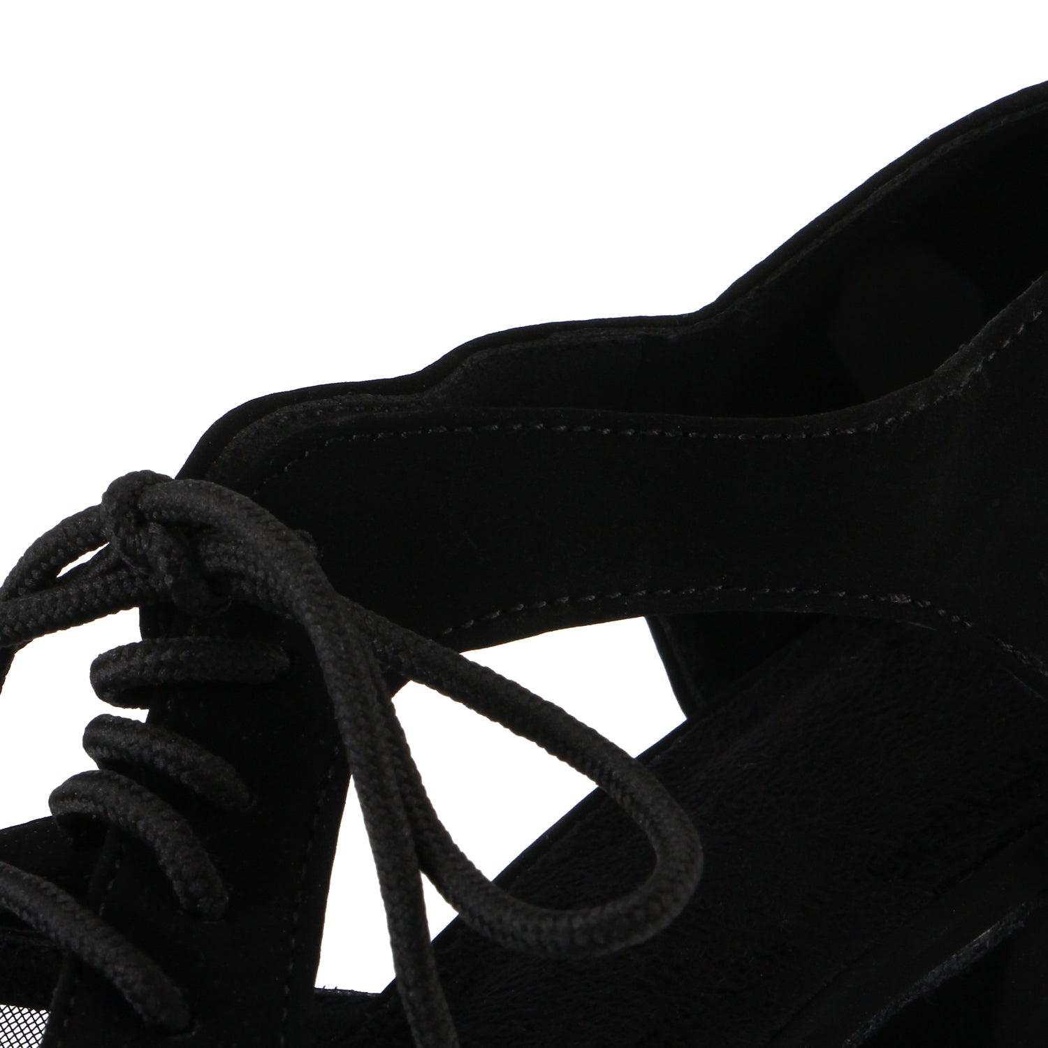 Women Ballroom Dancing Shoes with Suede Sole, Lace-up Open-toe Design in Black for Tango Latin Practice - PD-3002A1