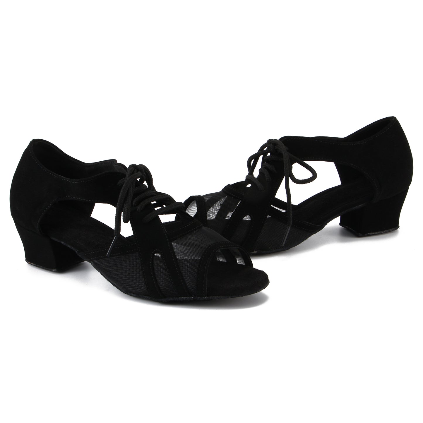 Women Ballroom Dancing Shoes Ladies Tango Latin Practice Dance Shoe Suede Sole Lace-up Open-toe Black (PD-3002A)