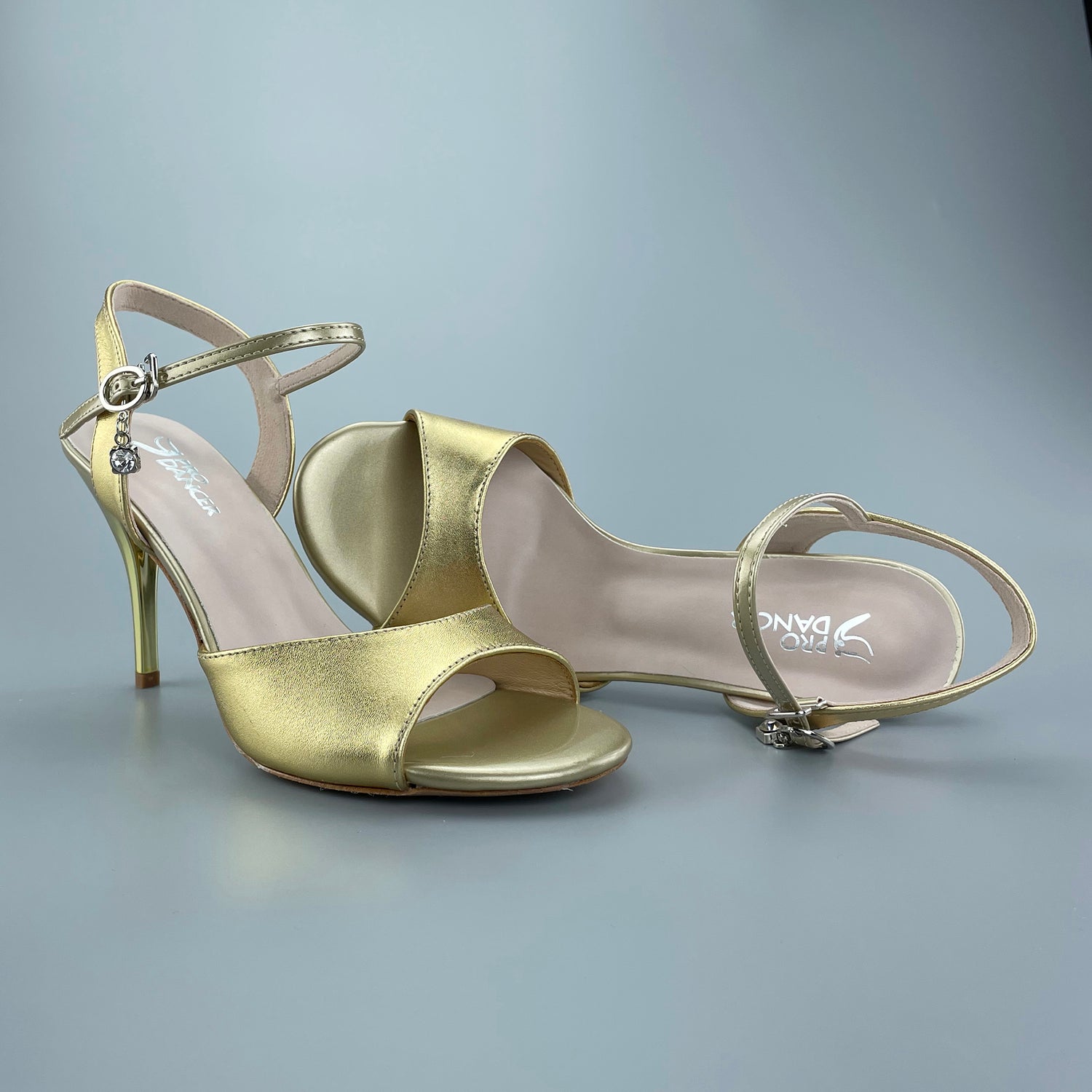Gold Pro Dancer Tango Shoes open-toe high heels with hard leather sole2