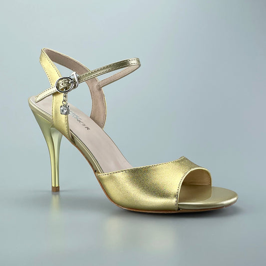 Pro Dancer gold open-toe and open-back Argentine Tango shoes with high salsa heels and hard leather sole sandals (PD-9044A)3