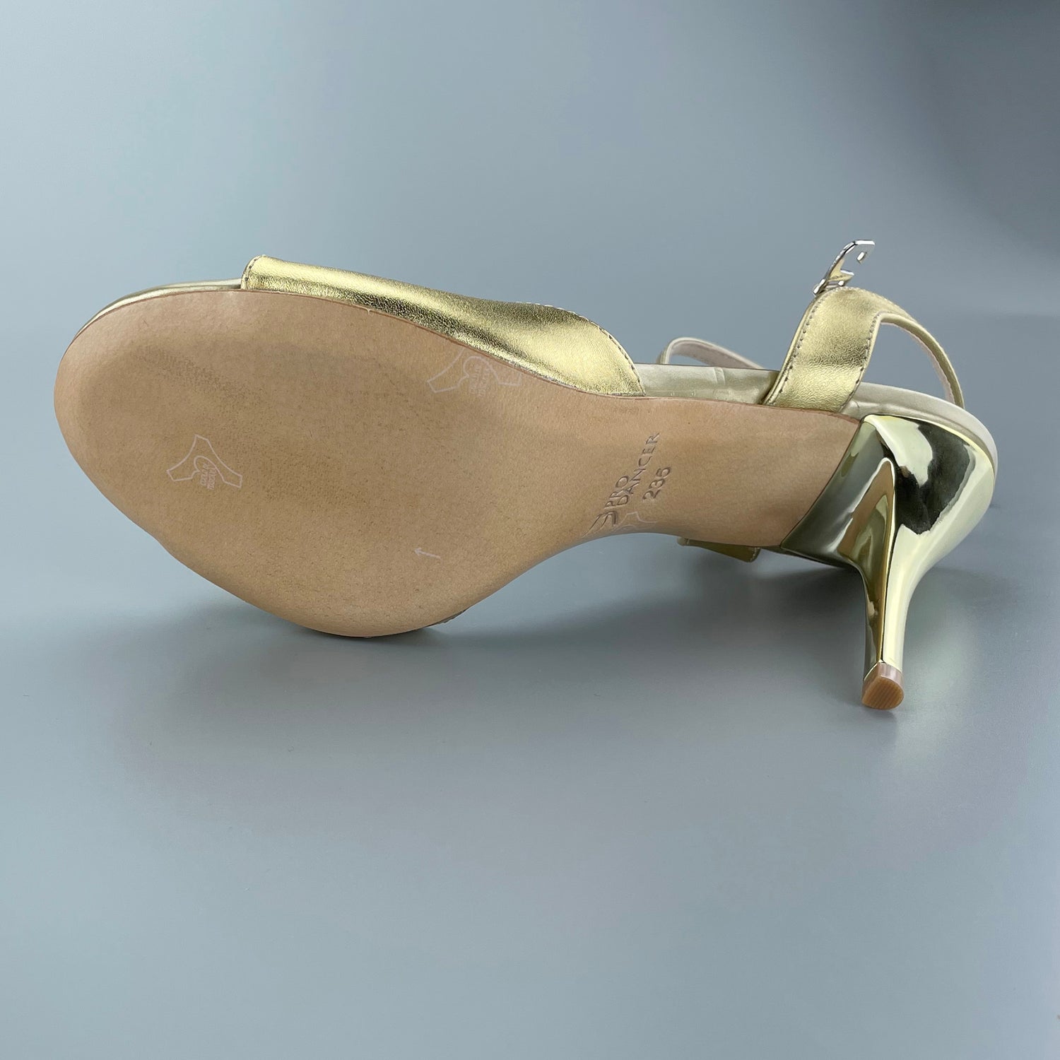 Gold Pro Dancer Tango Shoes open-toe high heels with hard leather sole5