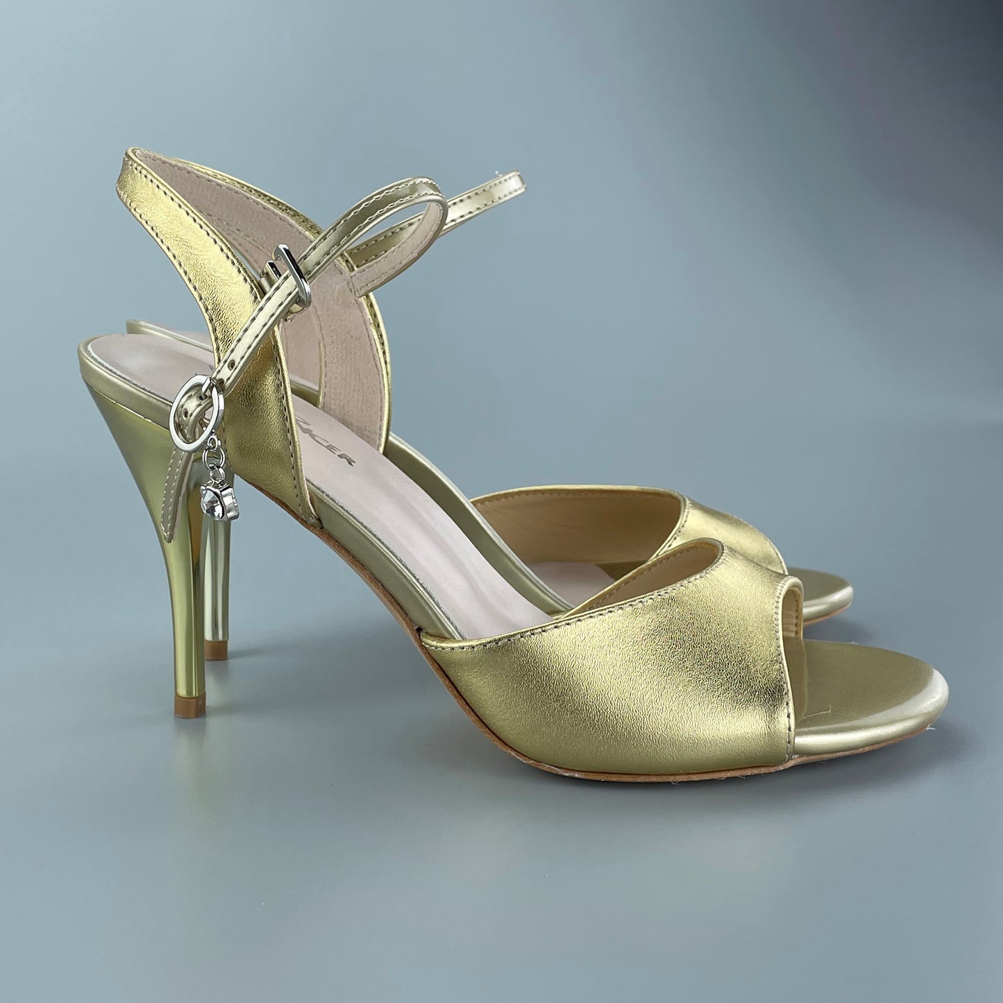 Pro Dancer Open-toe and Open-back Argentine Tango Shoes High Salsa Heels Hard Leather Sole Sandals Gold (PD-9044A)
