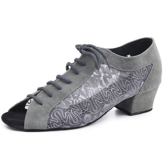 Women gray open-toe ballroom dancing shoes with suede sole for tango and latin practice6