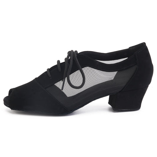 Women Ballroom Dancing Shoes Ladies Tango Latin Practice Dance Shoe Suede Sole Lace-up Peep-toe Black (PD1141B)