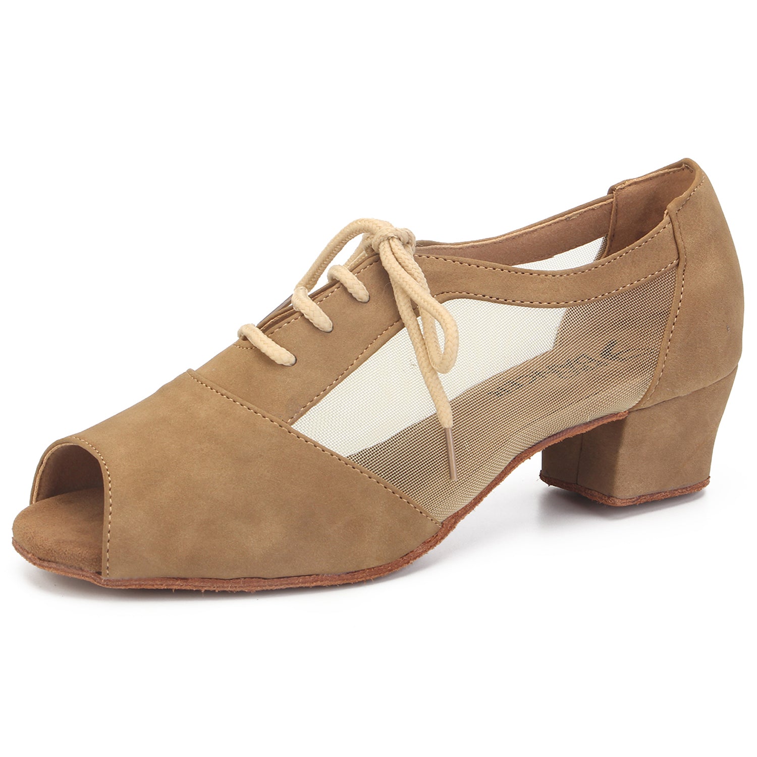 Women Ballroom Dancing Shoes with Suede Sole Lace-up Peep-toe in Brown for Tango Latin Practice (PD1141C)2