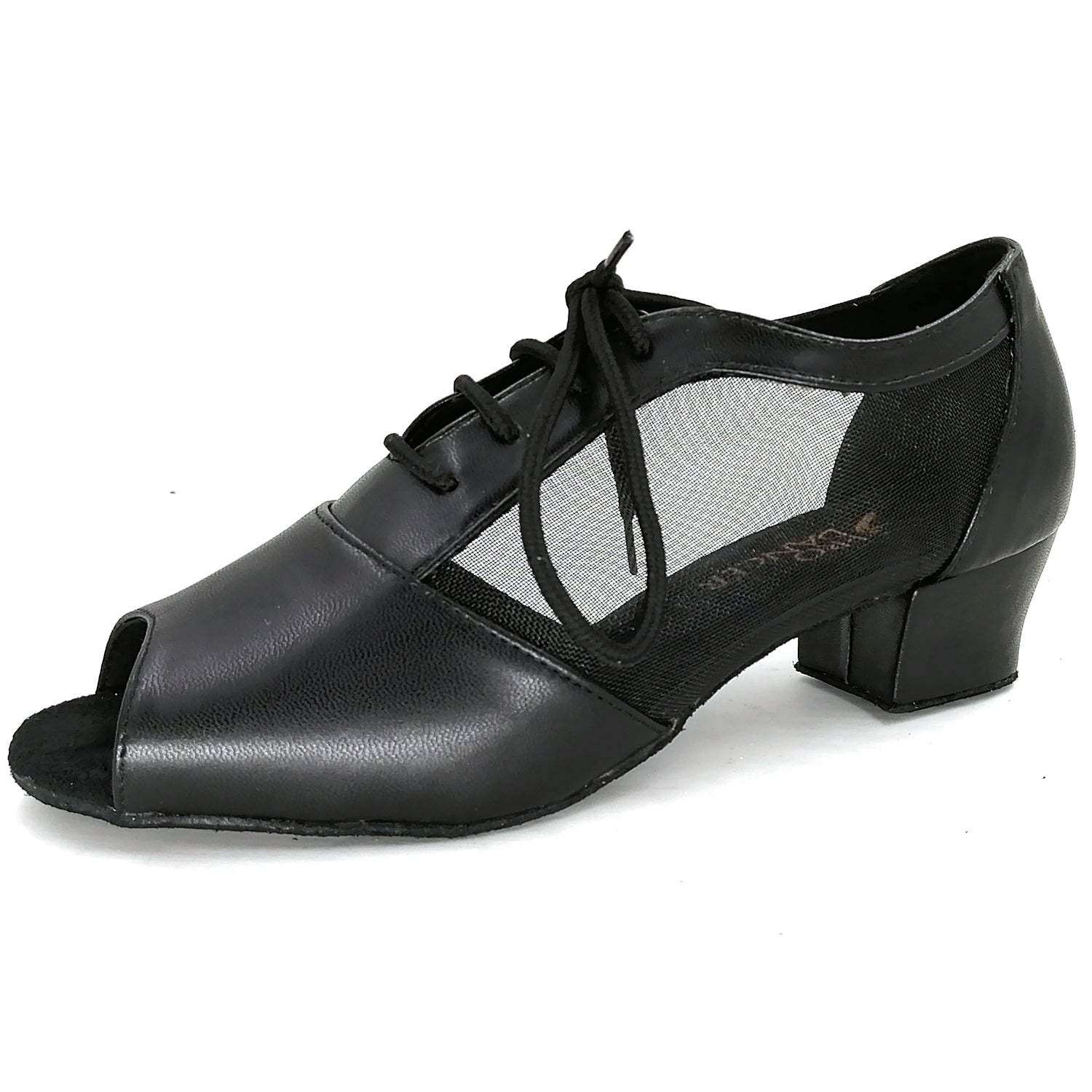 Women Ballroom Dancing Shoes with Suede Sole, Lace-up Peep-toe Design in Black for Tango Latin Practice (PD1141D)6
