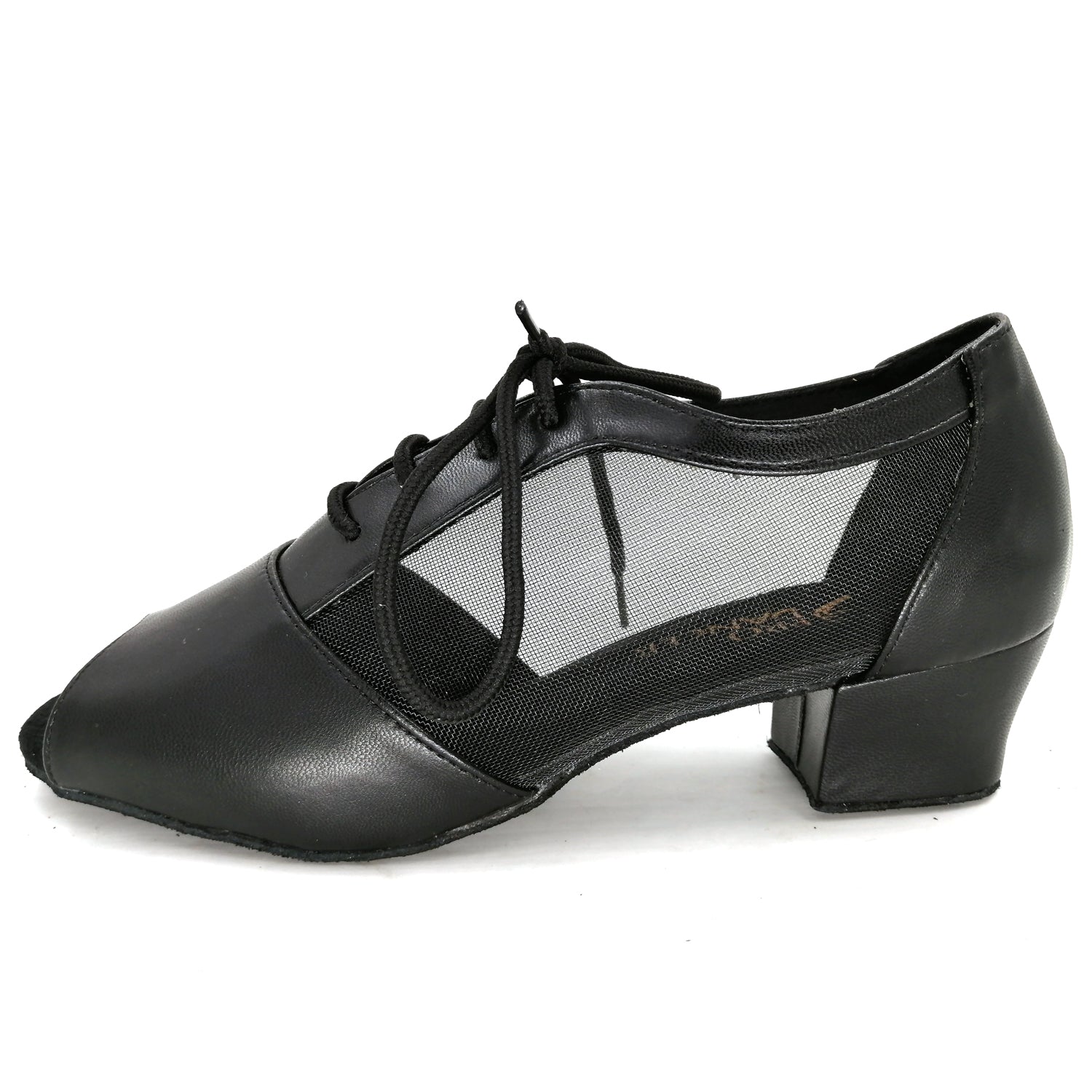 Women Ballroom Dancing Shoes with Suede Sole, Lace-up Peep-toe Design in Black for Tango Latin Practice (PD1141D)0