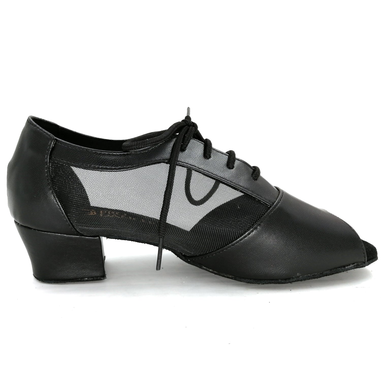 Women Ballroom Dancing Shoes with Suede Sole, Lace-up Peep-toe Design in Black for Tango Latin Practice (PD1141D)5