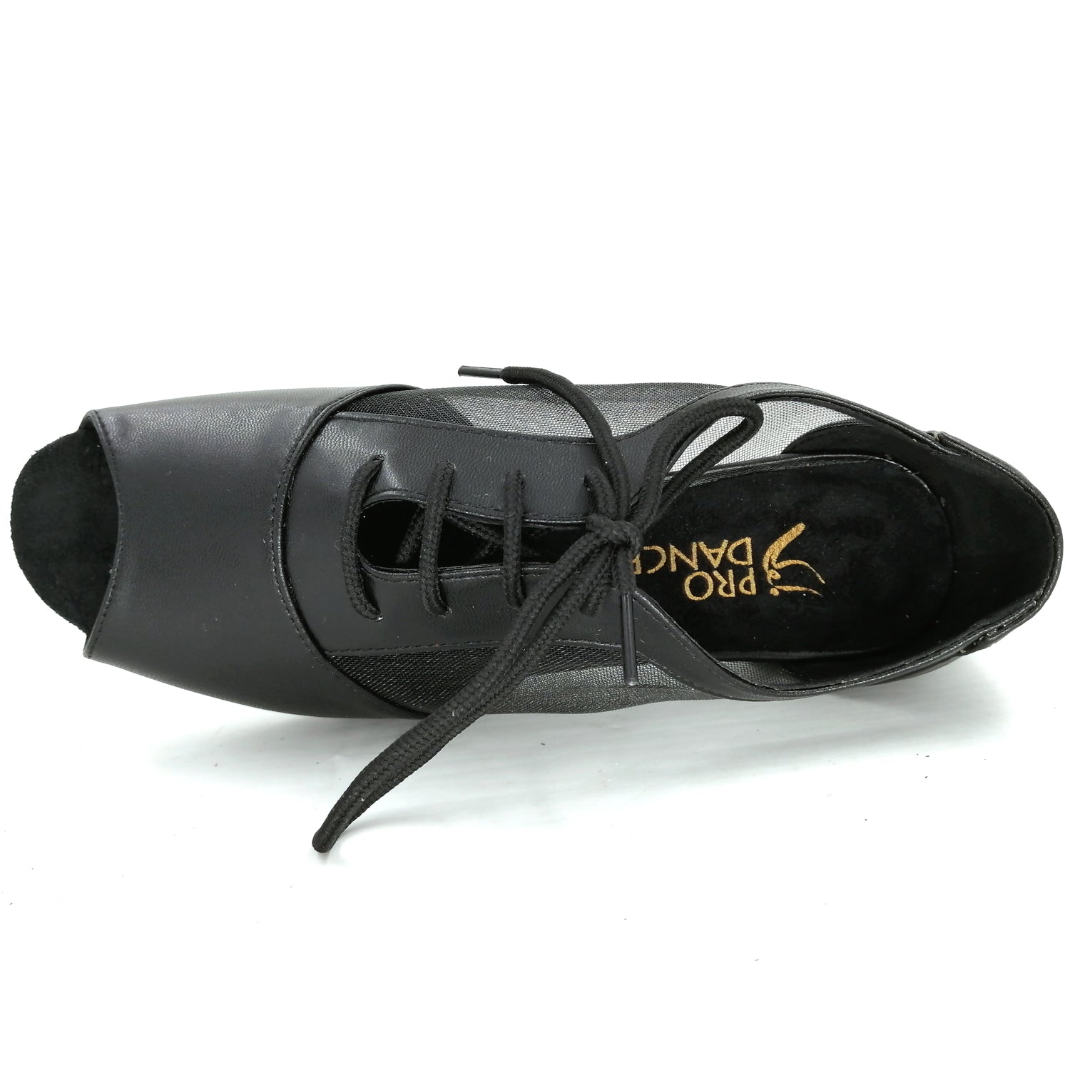 Women Ballroom Dancing Shoes with Suede Sole, Lace-up Peep-toe Design in Black for Tango Latin Practice (PD1141D)3