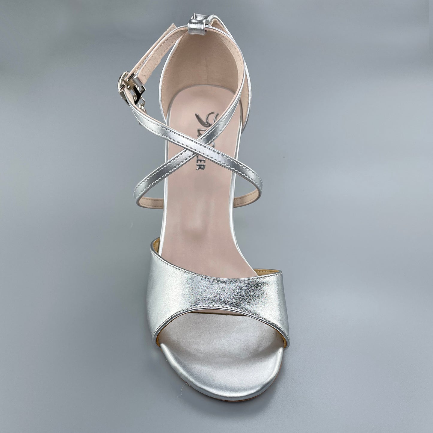 Pro Dancer Open-toe and Closed-back Argentine Tango Shoes High Salsa Heels Hard Leather Sole Sandals Silver (PD-9045B)