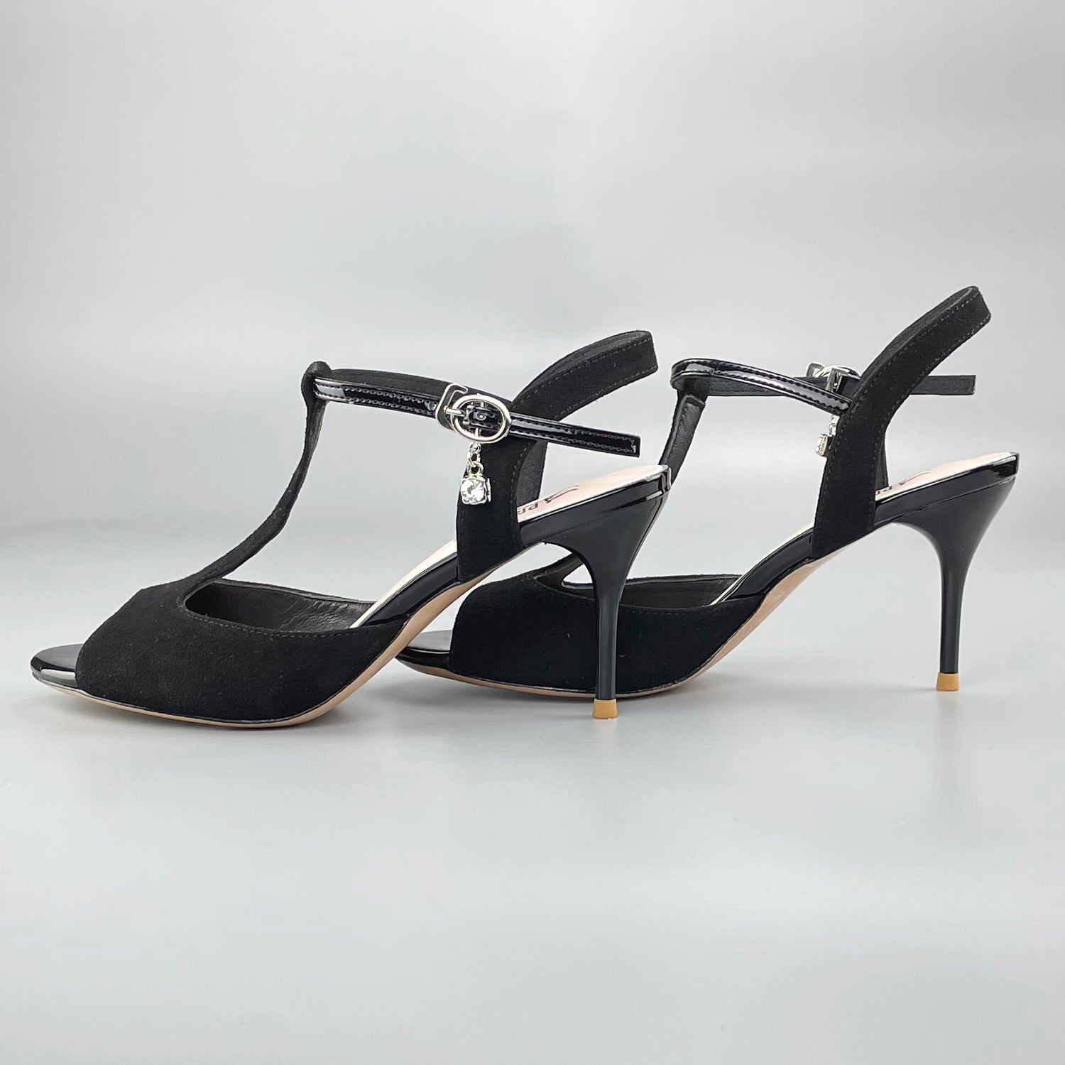 Pro Dancer open-toe and open-back Argentine Tango shoes with high salsa heels and hard leather sole sandals in black (PD-9046A)5