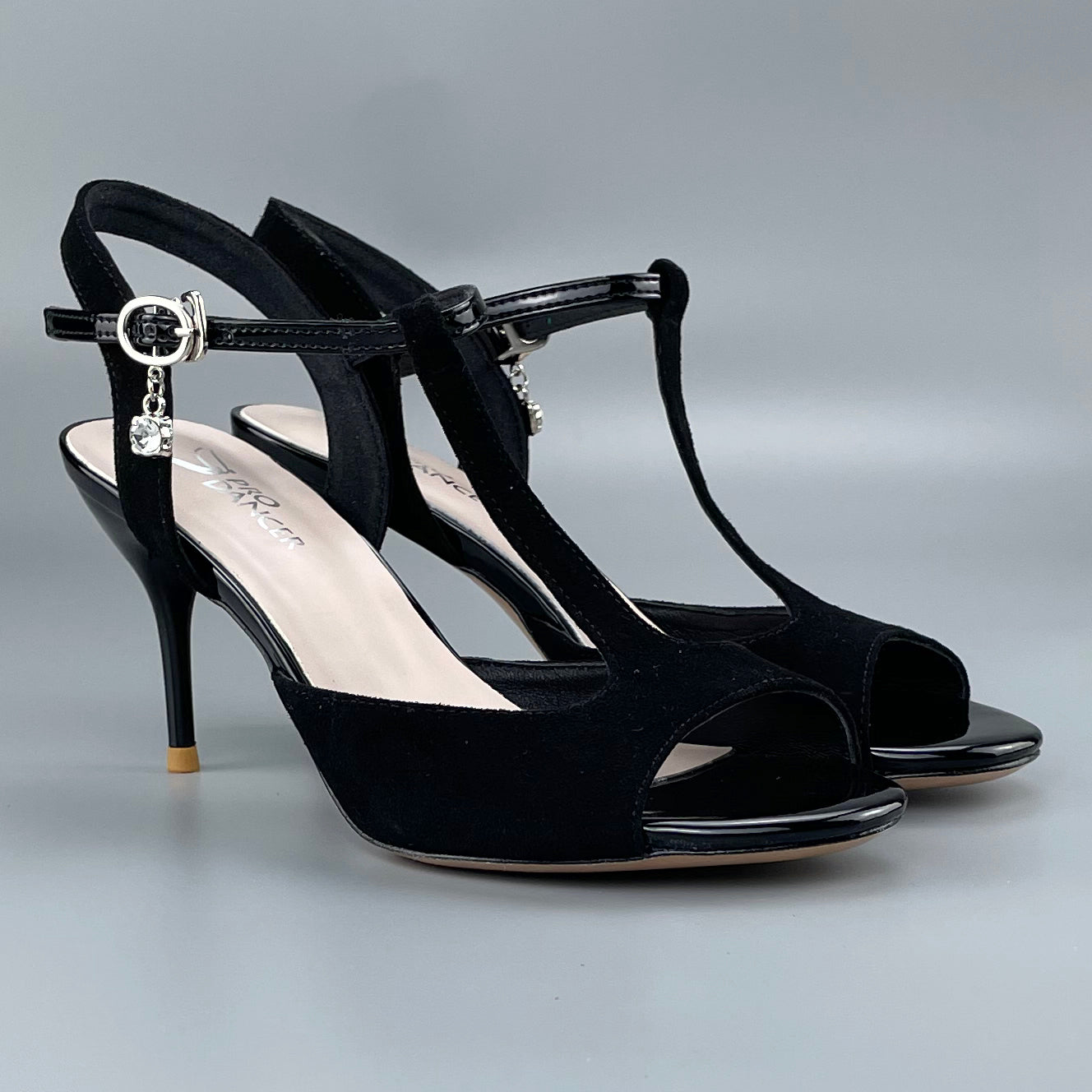 Pro Dancer open-toe and open-back Argentine Tango shoes with high salsa heels and hard leather sole sandals in black (PD-9046A)6