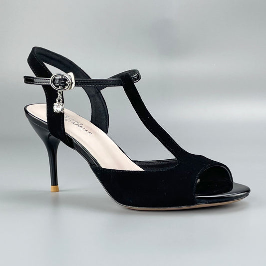 Pro Dancer open-toe and open-back Argentine Tango shoes with high salsa heels and hard leather sole sandals in black (PD-9046A)7