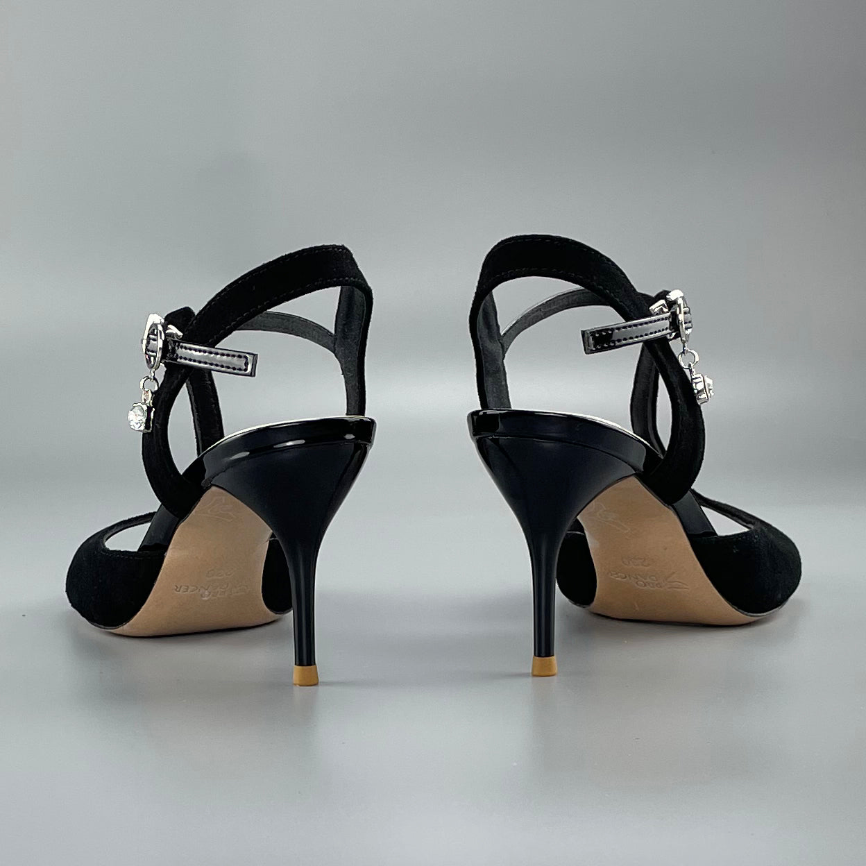 Pro Dancer open-toe and open-back Argentine Tango shoes with high salsa heels and hard leather sole sandals in black (PD-9046A)9