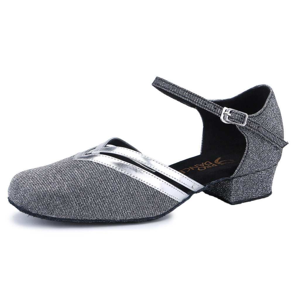 Women Ballroom Dancing Shoes Ladies Tango Latin Practice Dance Shoe Suede Sole Closed-toe Gray (PD8881E)