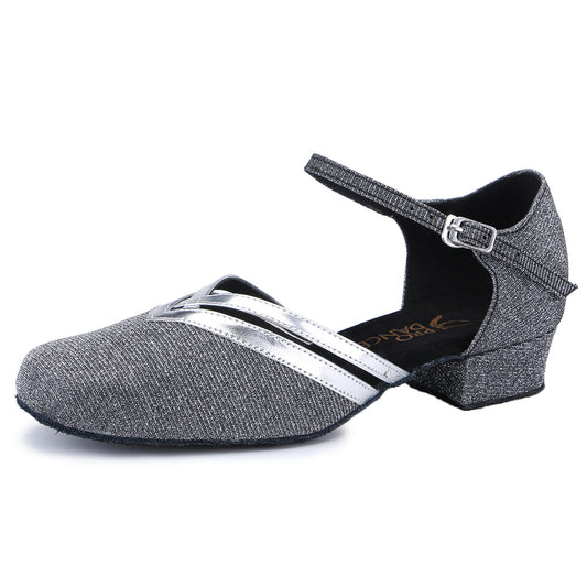 Women gray closed-toe ballroom dancing shoes with suede sole for tango and latin practice5