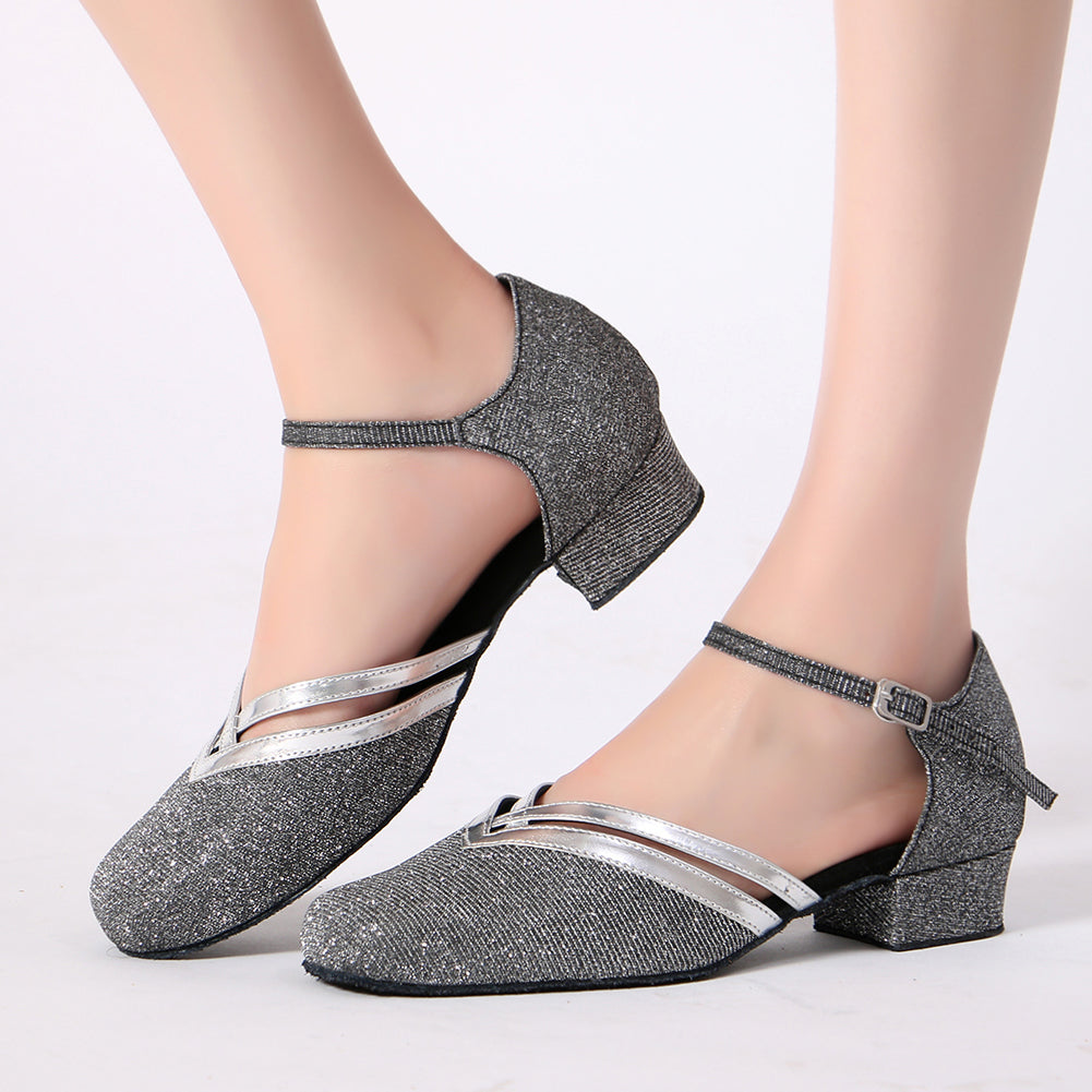 Women gray closed-toe ballroom dancing shoes with suede sole for tango and latin practice4