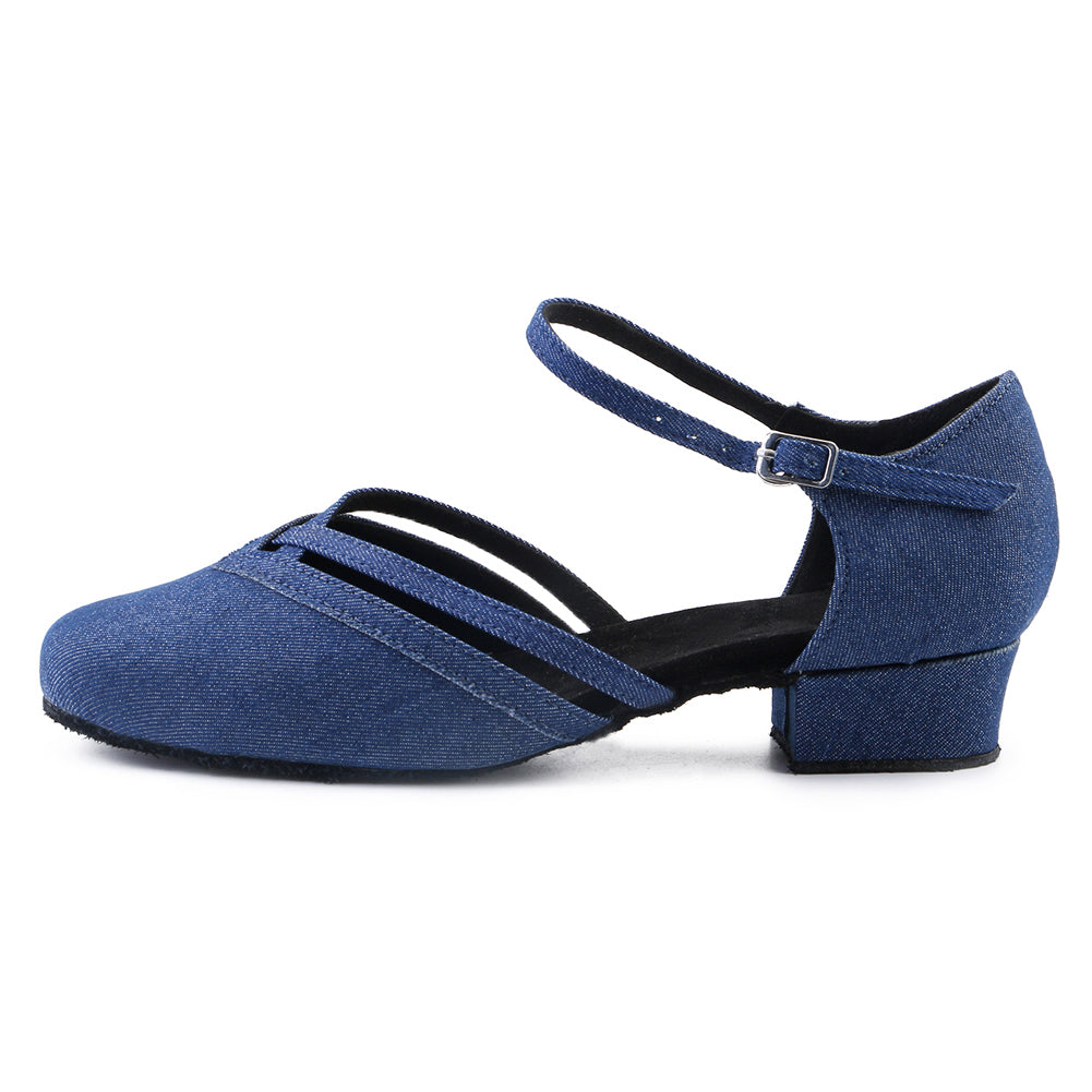 Women blue ballroom dancing shoes with suede sole and lace-up closed-toe design for tango latin practice (PD8881F)0