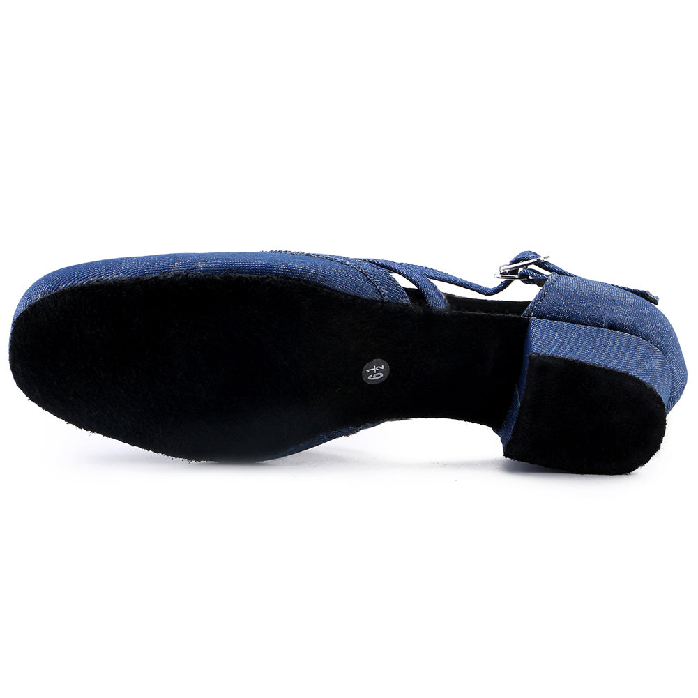 Women blue ballroom dancing shoes with suede sole and lace-up closed-toe design for tango latin practice (PD8881F)6