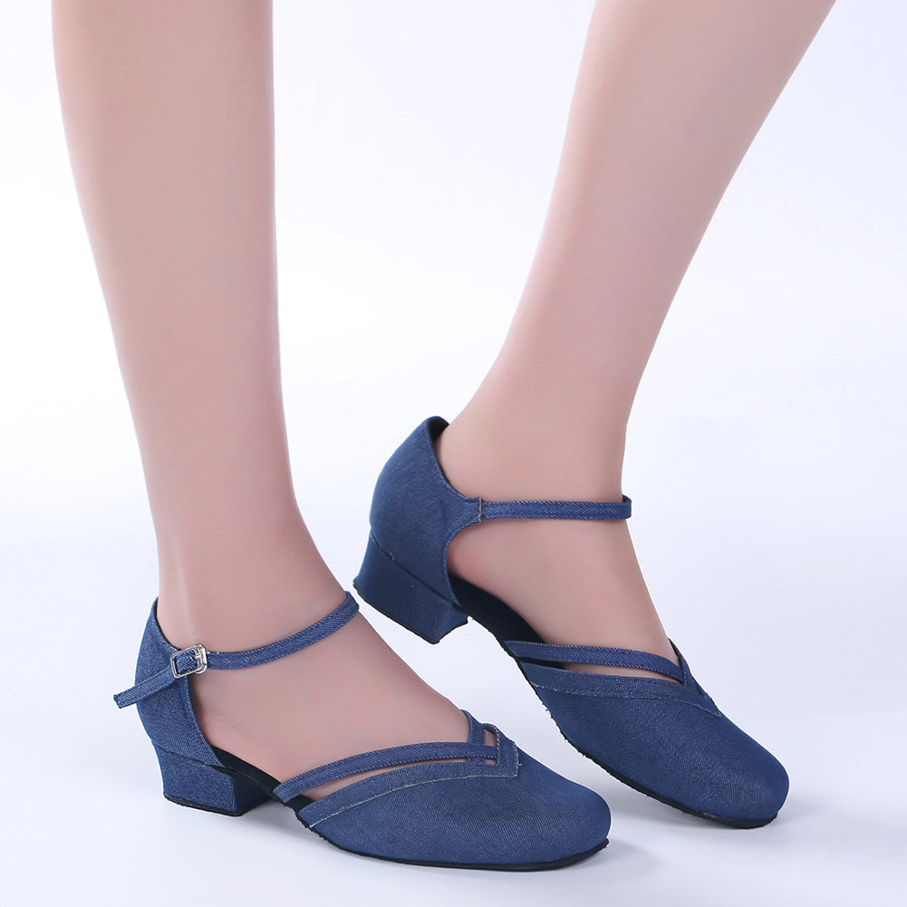 Women blue ballroom dancing shoes with suede sole and lace-up closed-toe design for tango latin practice (PD8881F)4