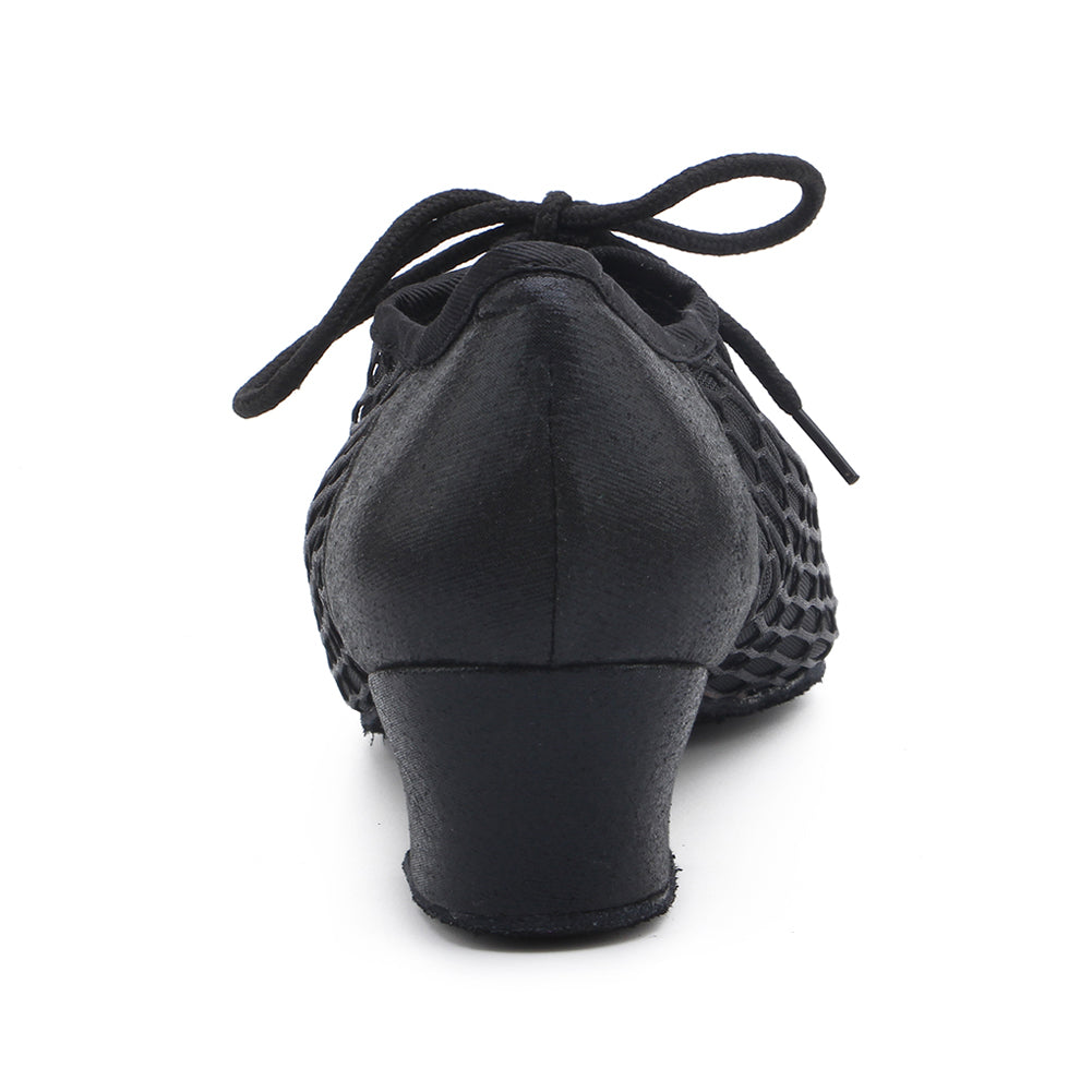 Women Ballroom Dancing Shoes Ladies Tango Latin Practice Dance Shoe Suede Sole Lace-up Closed-toe Black (PD5004D)