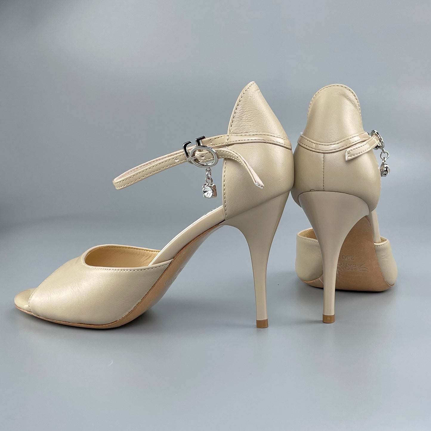Pro Dancer Open-toe and Closed-back Argentine Tango Shoes High Salsa Heels Hard Leather Sole Sandals Nude (PD-9043B)