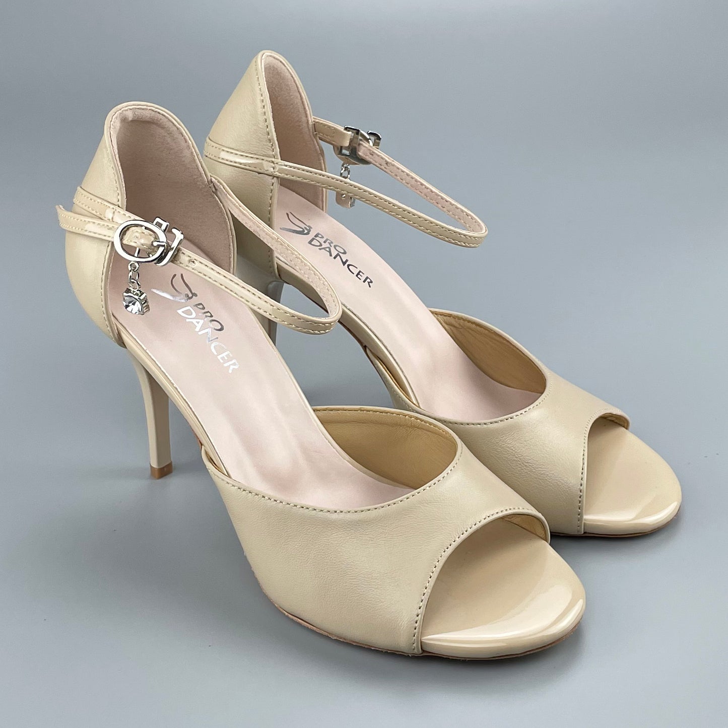 Pro Dancer Open-toe and Closed-back Argentine Tango Shoes High Salsa Heels Hard Leather Sole Sandals Nude (PD-9043B)