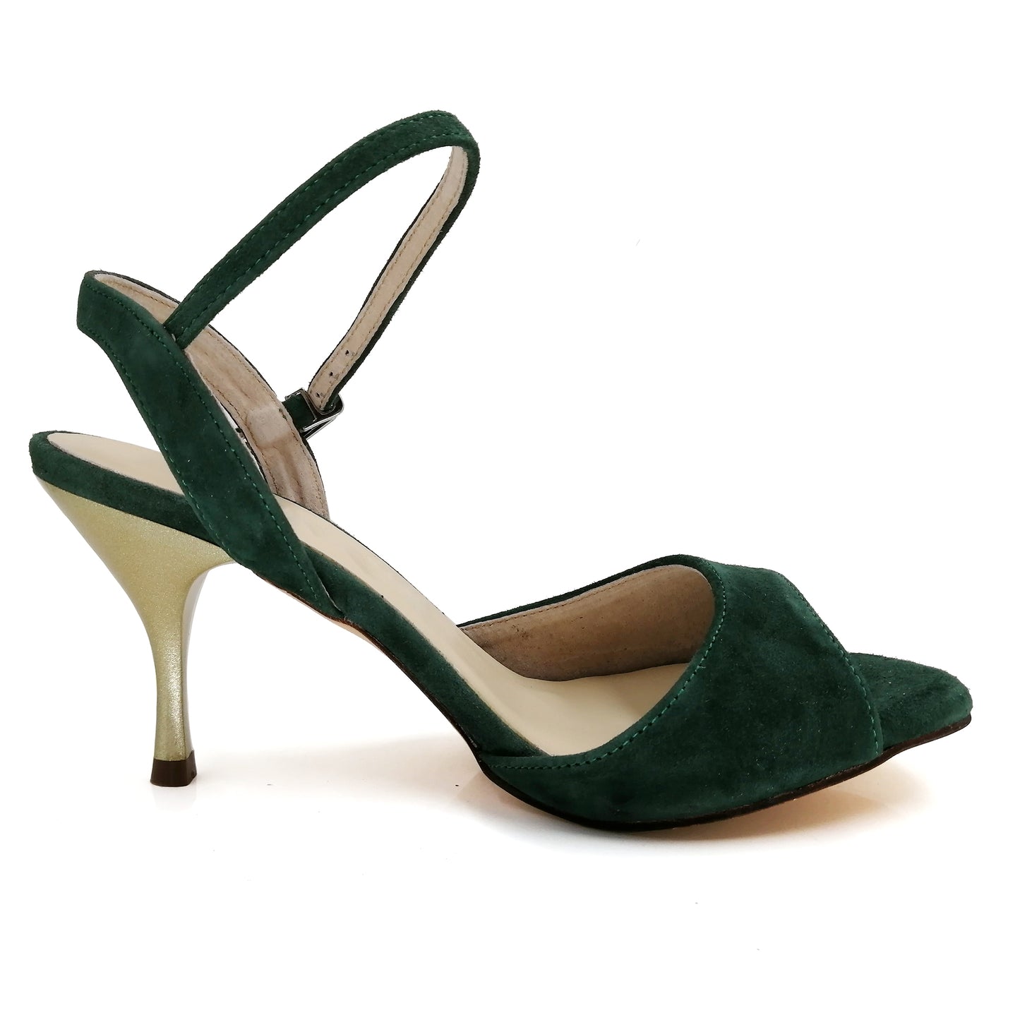 Elegant Pro Dancer Ladies Tango Shoes with High Heel and Leather Sole in Dark Green5