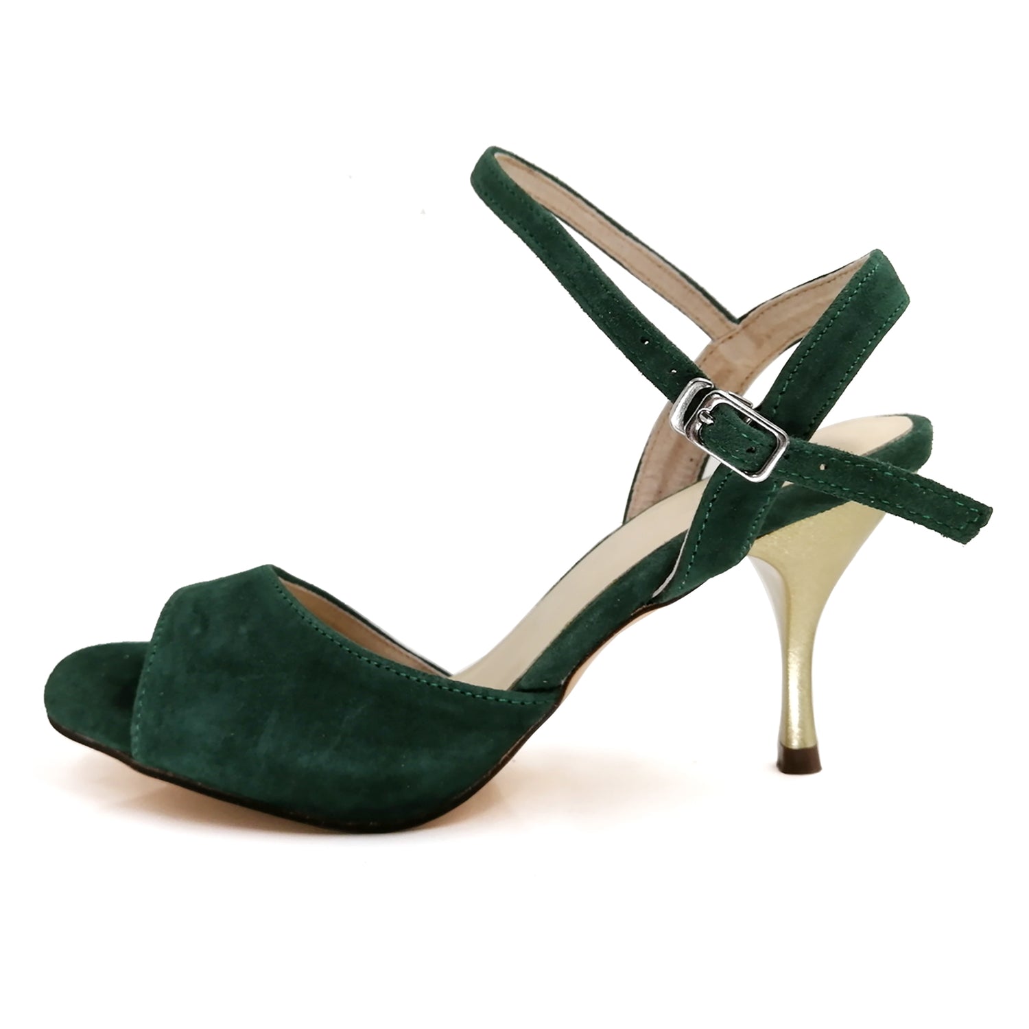 Elegant Pro Dancer Ladies Tango Shoes with High Heel and Leather Sole in Dark Green2