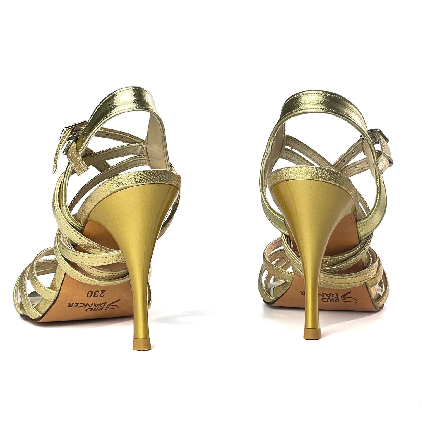 Pro Dancer Tango Argentino Shoes High Heel Dance Sandals Leather Sole Gold (PD-9065A)