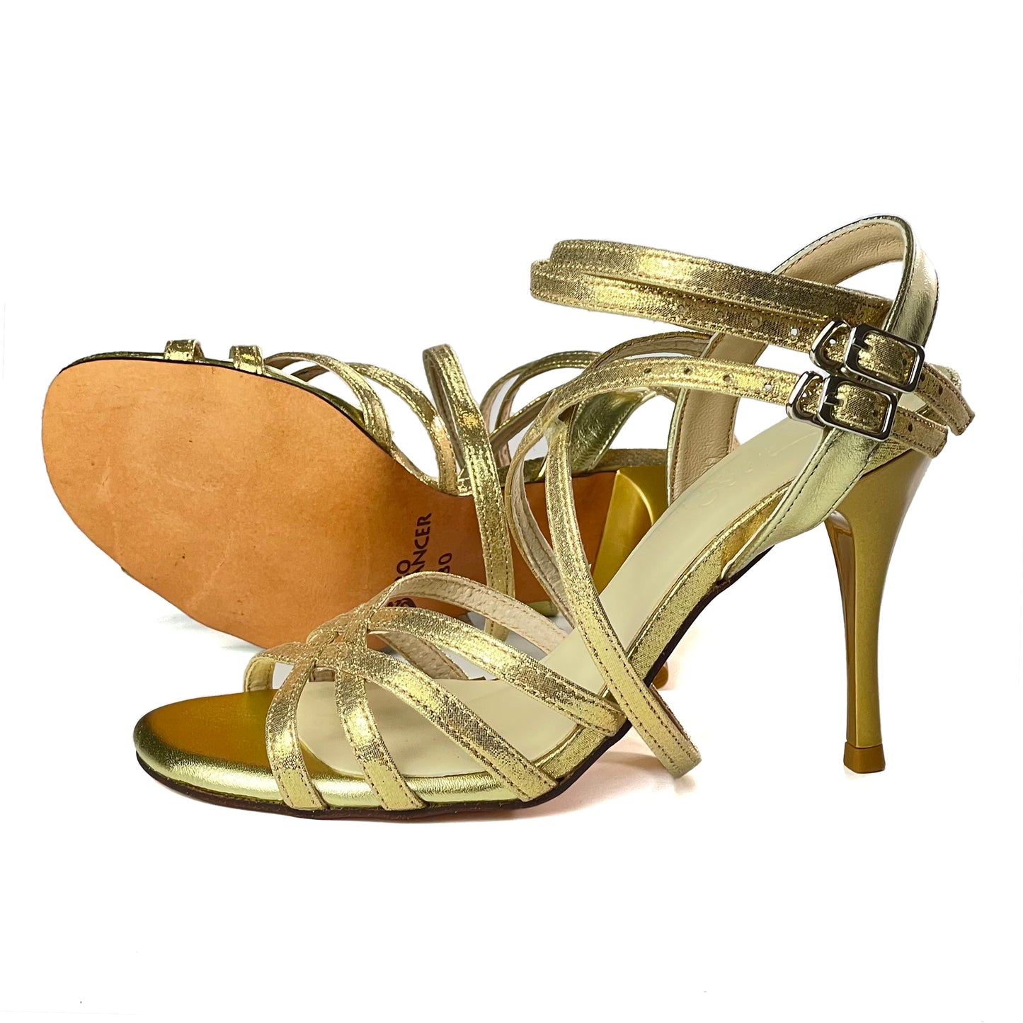Pro Dancer Tango Argentino Shoes High Heel Dance Sandals Leather Sole Gold (PD-9065A)