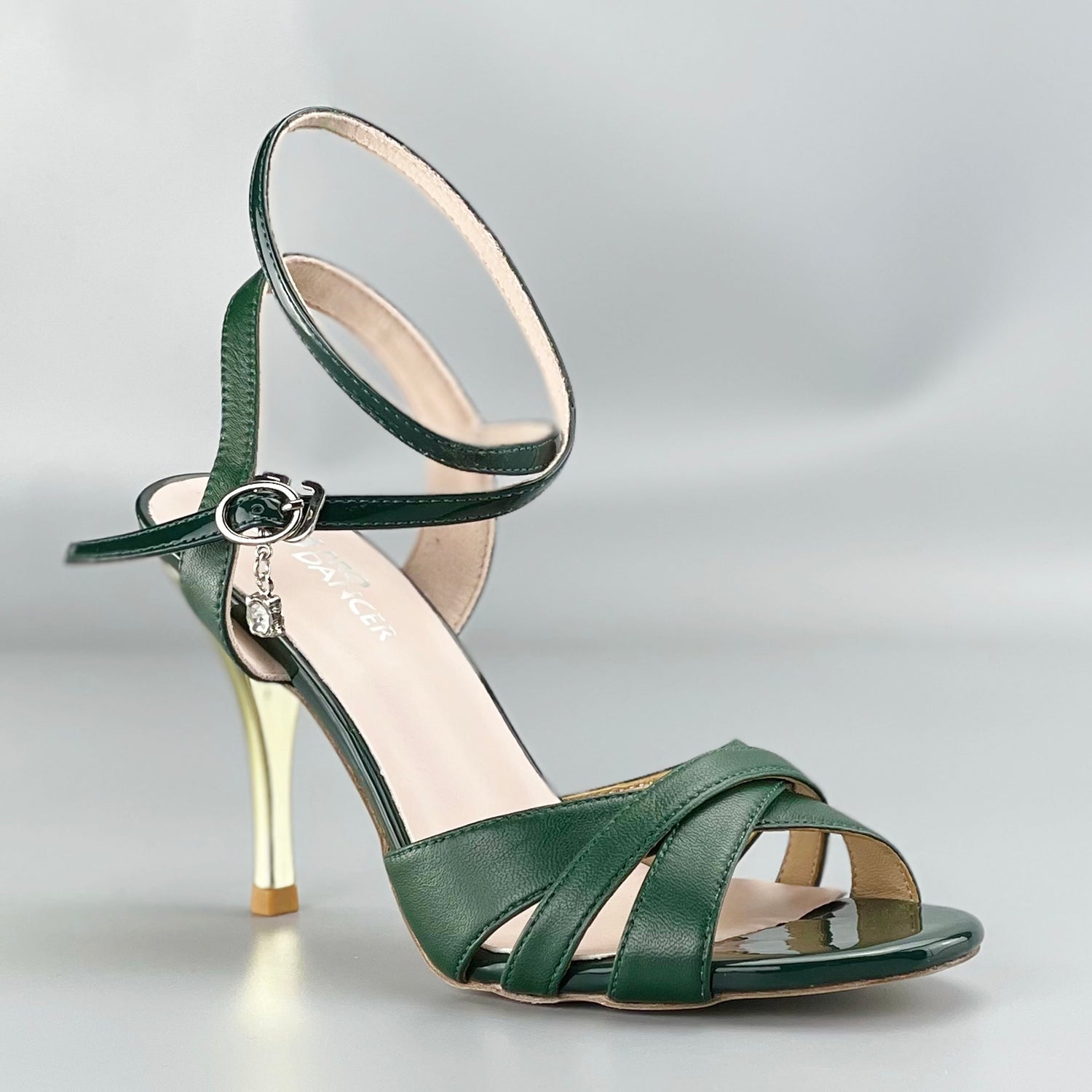 Pro Dancer Peep-toe Argentine Tango Shoes with Closed-back High Heels and Hard Leather Sole in Green2
