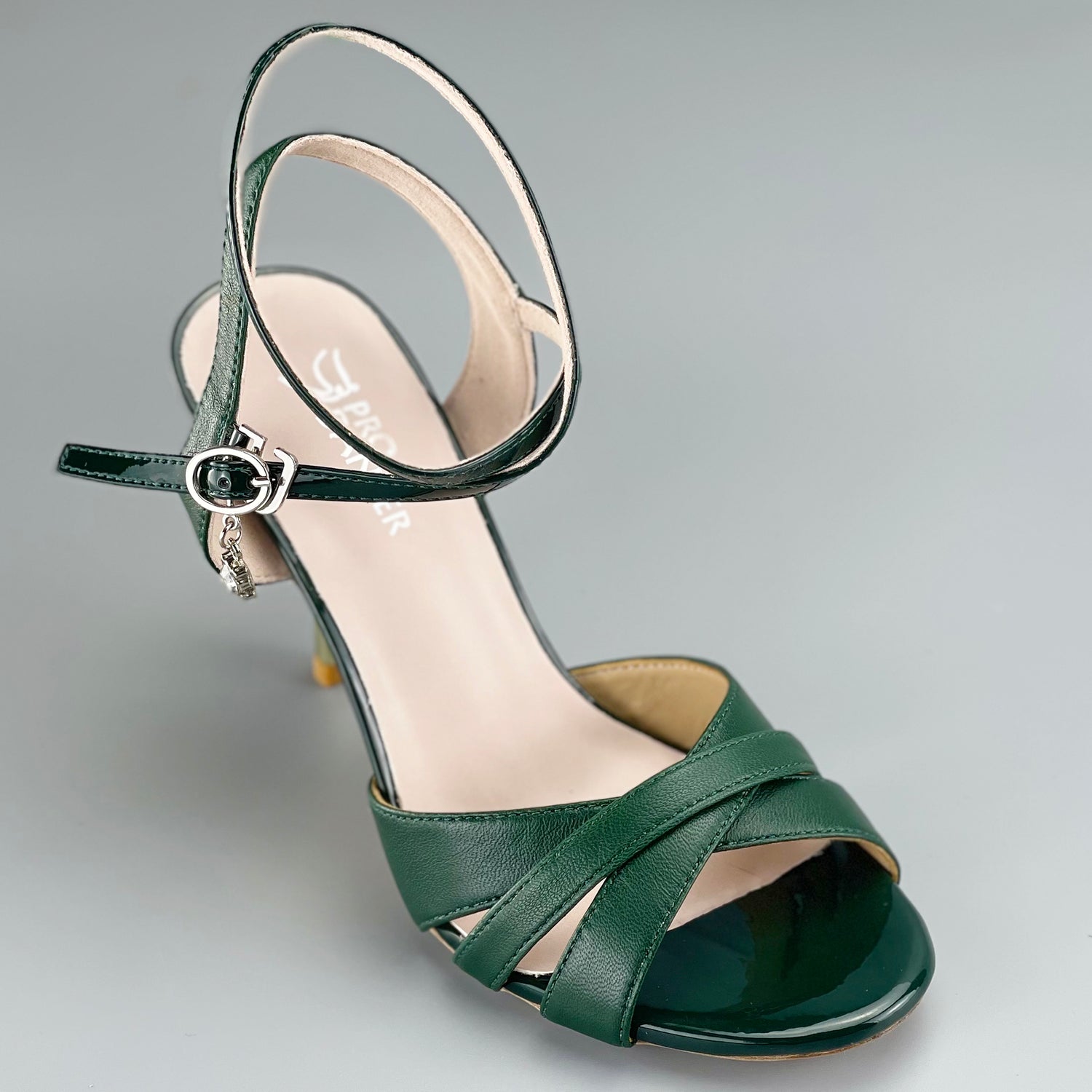 Pro Dancer Peep-toe Argentine Tango Shoes with Closed-back High Heels and Hard Leather Sole in Green1