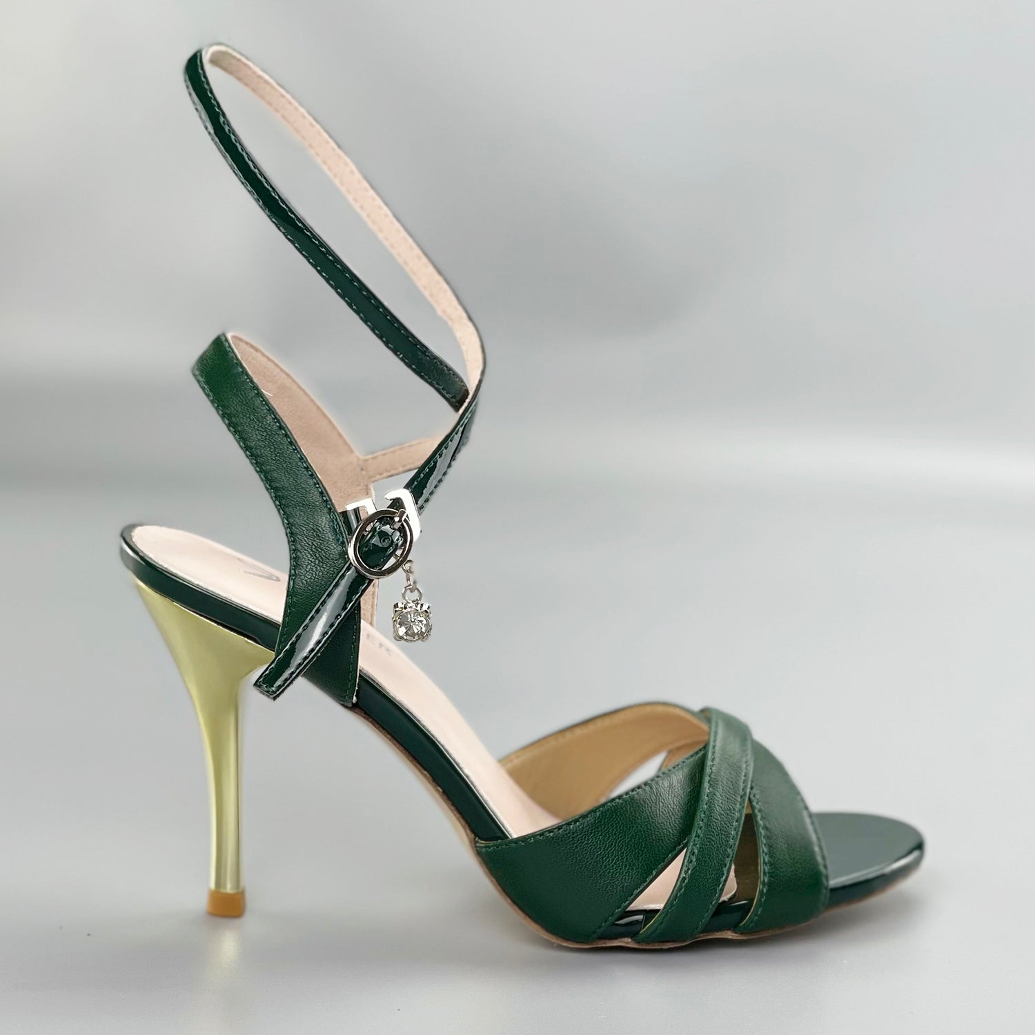 Pro Dancer Peep-toe Argentine Tango Shoes with Closed-back High Heels and Hard Leather Sole in Green3
