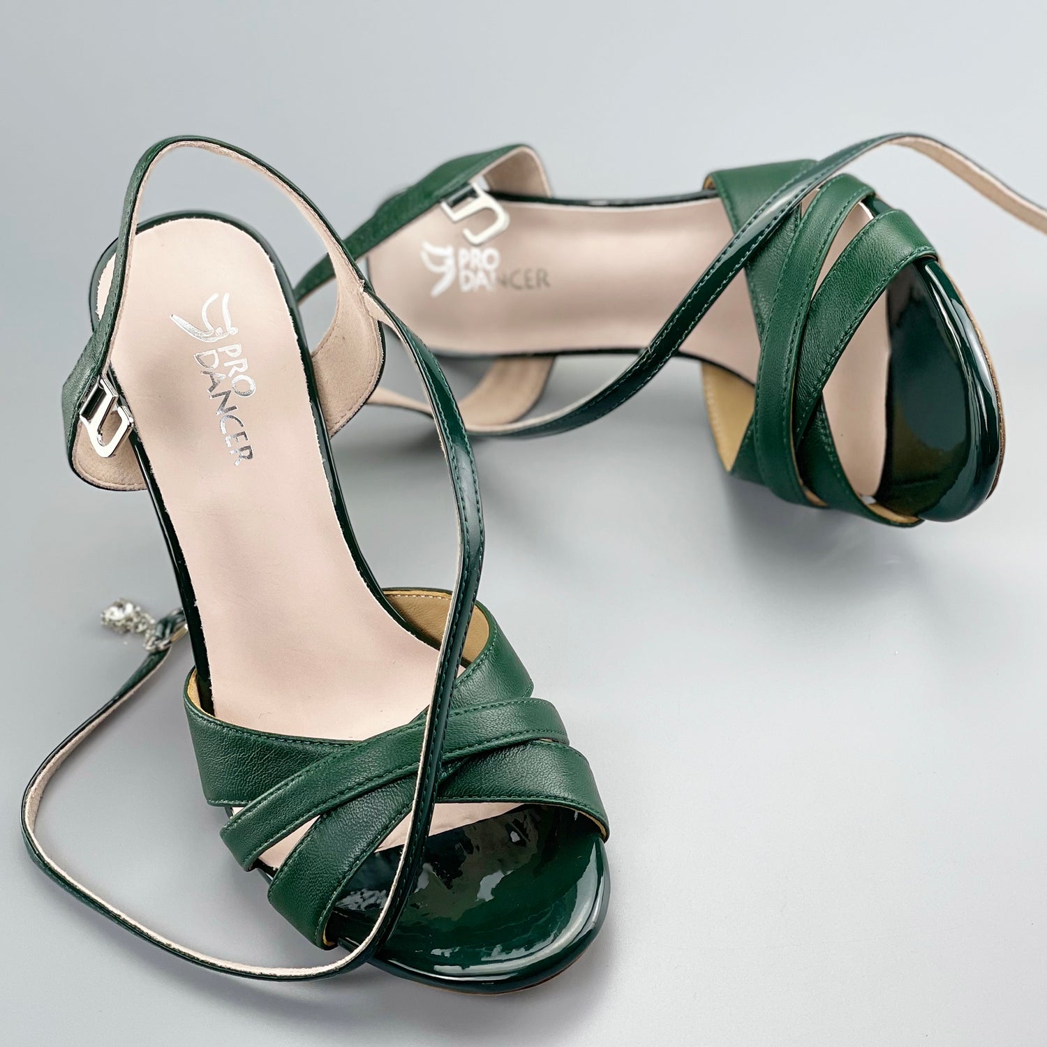 Pro Dancer Peep-toe Argentine Tango Shoes with Closed-back High Heels and Hard Leather Sole in Green0