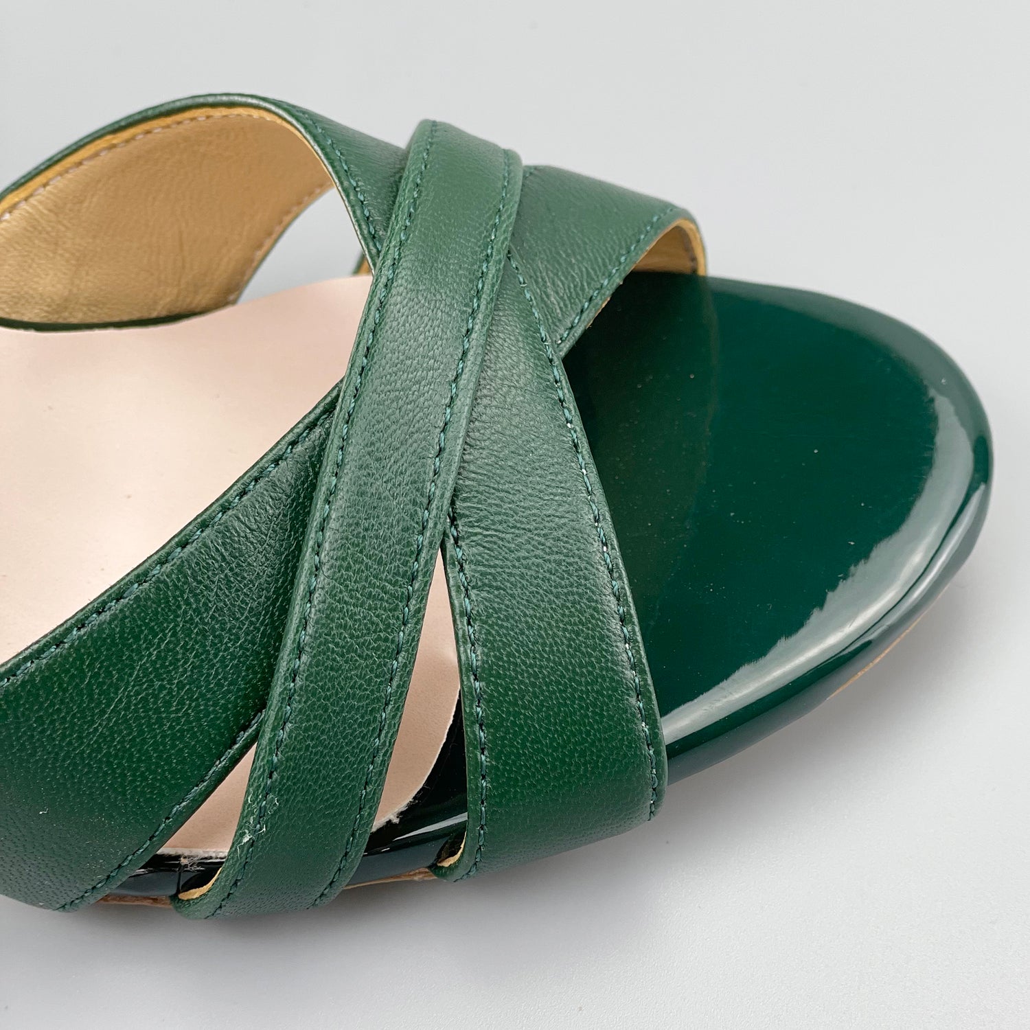 Pro Dancer Peep-toe Argentine Tango Shoes with Closed-back High Heels and Hard Leather Sole in Green5