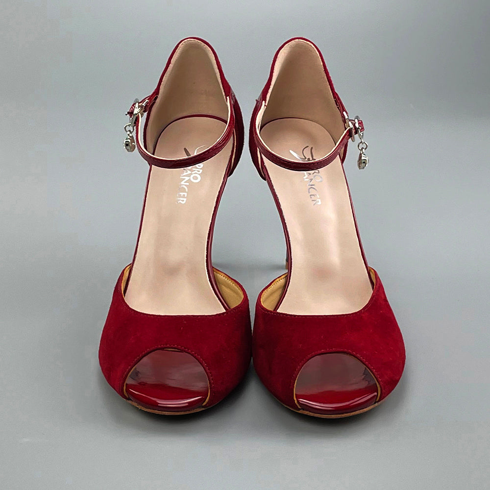 Pro Dancer dark red peep-toe tango shoes with closed-back high heels and hard leather sole (PD-9040B)9