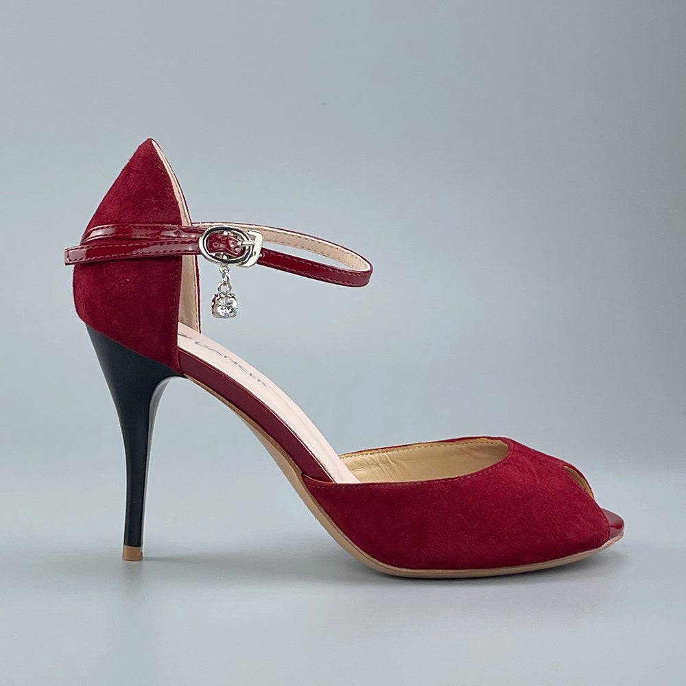 Pro Dancer dark red peep-toe tango shoes with closed-back high heels and hard leather sole (PD-9040B)5