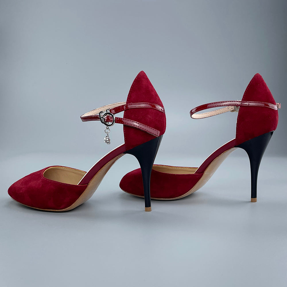 Pro Dancer dark red peep-toe tango shoes with closed-back high heels and hard leather sole (PD-9040B)10