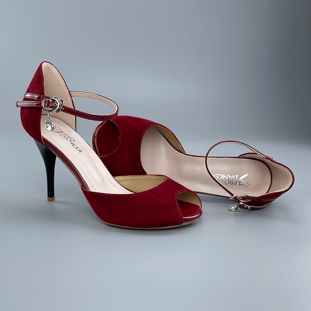 Pro Dancer dark red peep-toe tango shoes with closed-back high heels and hard leather sole (PD-9040B)7