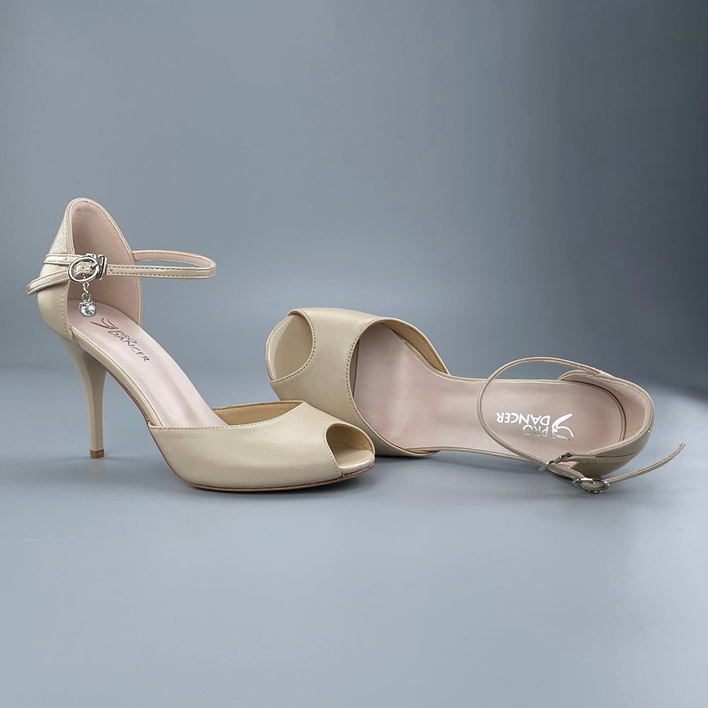Pro Dancer Peep-toe Argentine Tango Shoes Closed-back High Heels Hard Leather Sole Nude (PD-9040A)