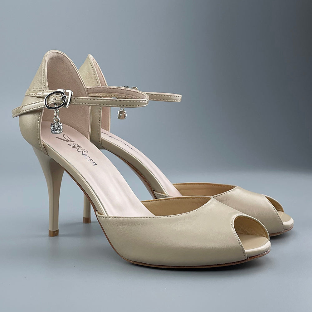 Pro Dancer Peep-toe Tango Shoes with Closed-back High Heels and Hard Leather Sole in Nude for Argentine Tango (PD-9040A)5