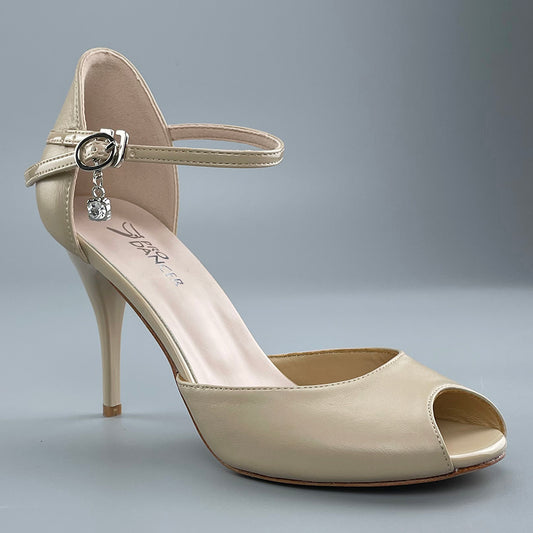 Pro Dancer Peep-toe Tango Shoes with Closed-back High Heels and Hard Leather Sole in Nude for Argentine Tango (PD-9040A)0