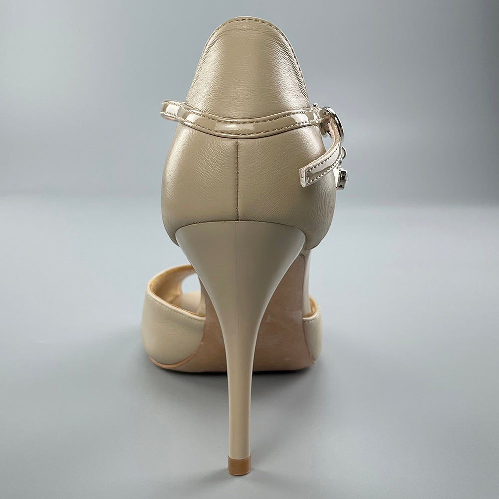 Pro Dancer Peep-toe Tango Shoes with Closed-back High Heels and Hard Leather Sole in Nude for Argentine Tango (PD-9040A)6