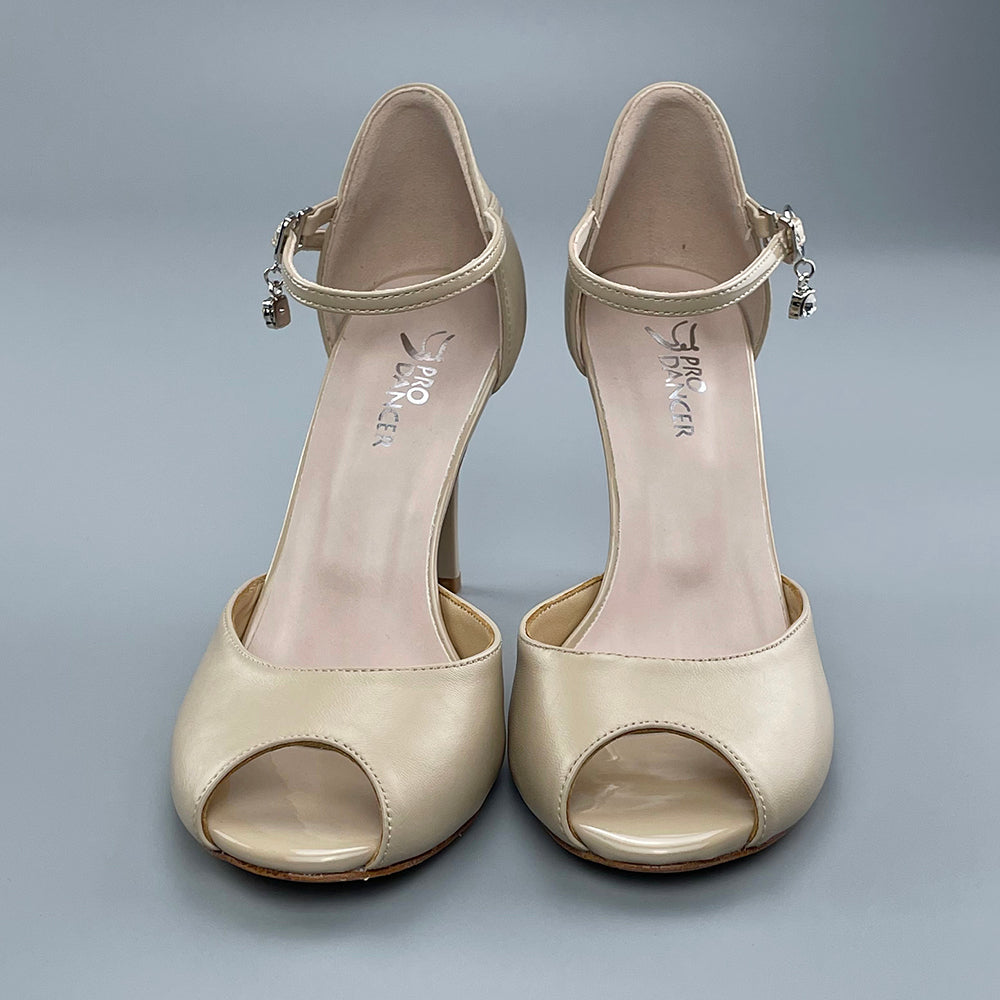 Pro Dancer Peep-toe Tango Shoes with Closed-back High Heels and Hard Leather Sole in Nude for Argentine Tango (PD-9040A)3