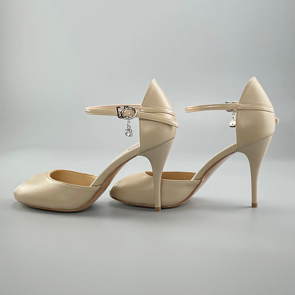 Pro Dancer Peep-toe Tango Shoes with Closed-back High Heels and Hard Leather Sole in Nude for Argentine Tango (PD-9040A)4