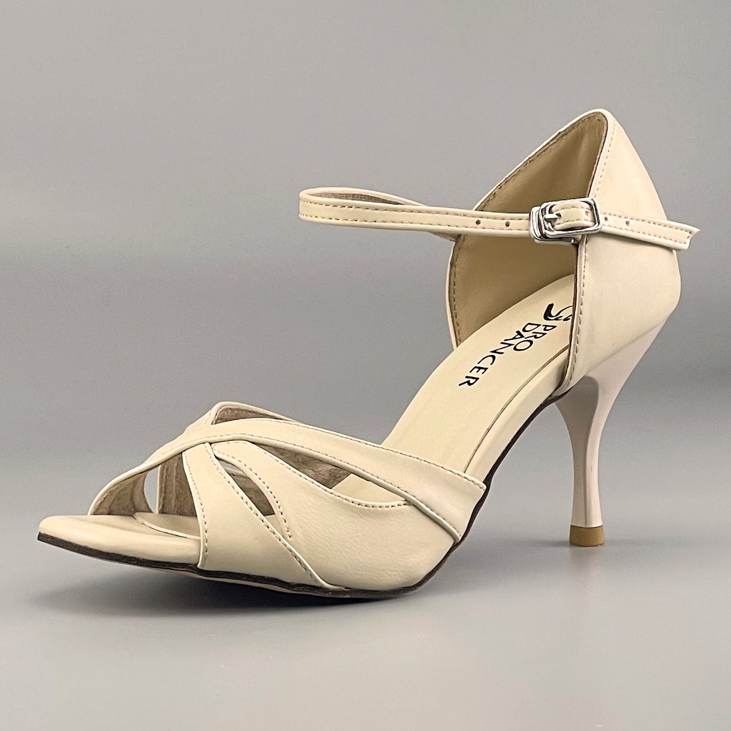 Pro Dancer Tango Argentino Shoes high heel dance sandals with leather sole in beige color (PD-9061A)4